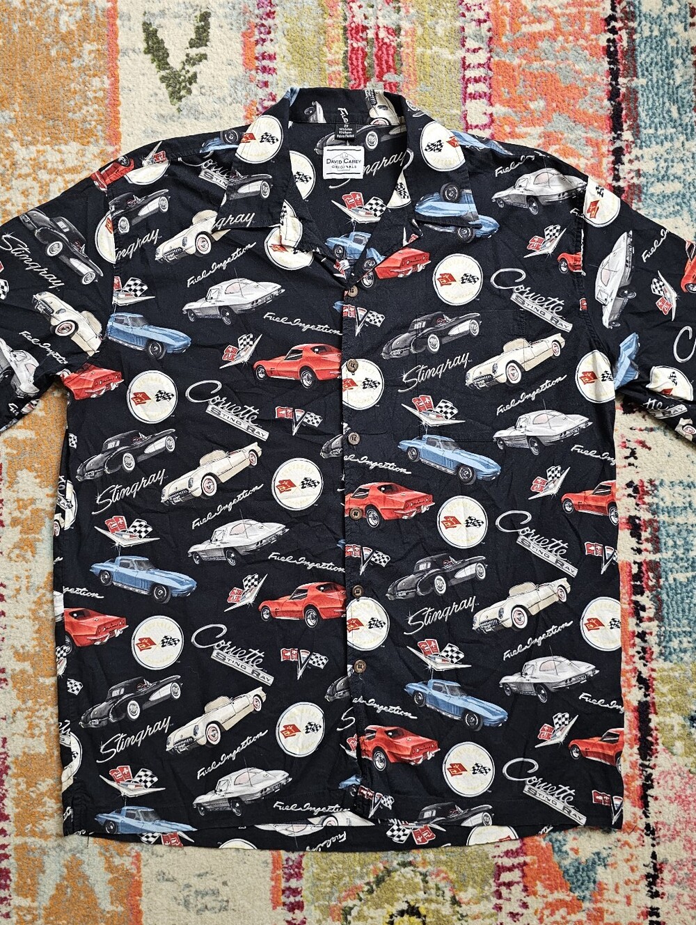 David Carey Originals Corvette S/S Button Up Shirt Mens 2XL XXL AOP Stingray